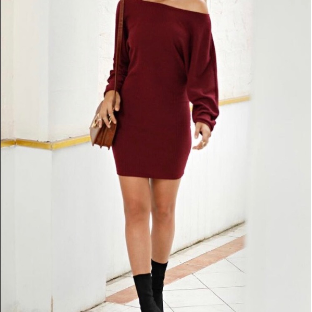Solid off the shoulder sweater dress